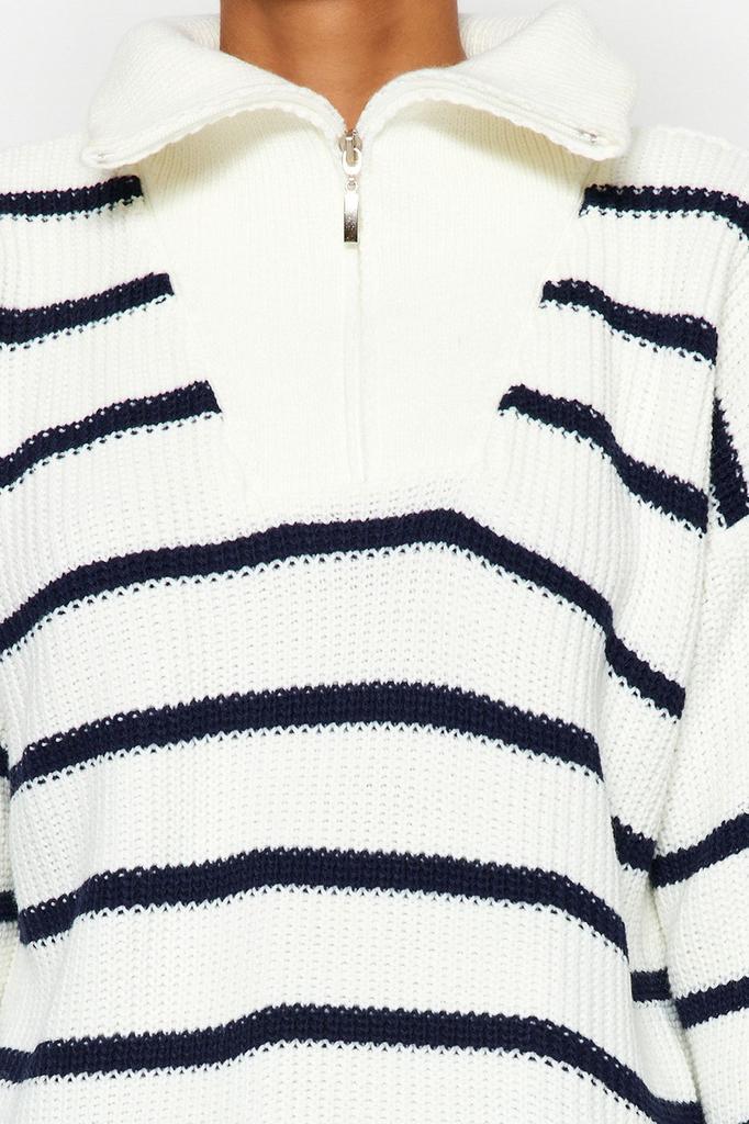 Женский модный стильный хиджаб-свитер, черный, в полоску, с воротником, на молнии, вязаный свитер