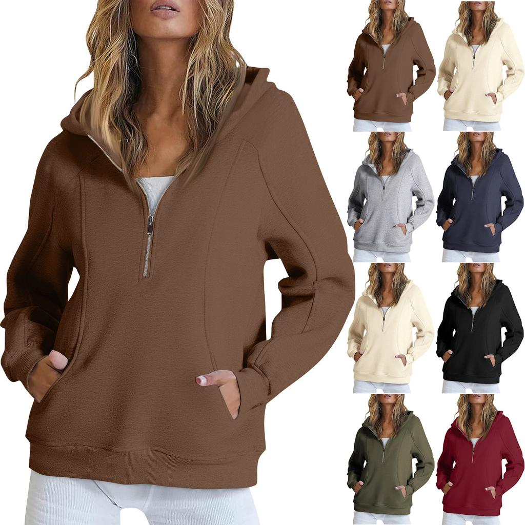 Womens Hoodies Oversized Sweatshirts Half Zip Fleece Long Sleeve Casual Pullover Hooded Sweatshirt Tops