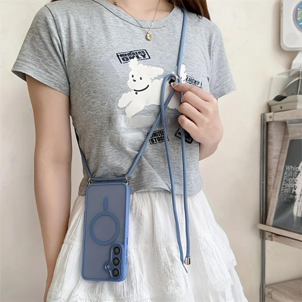 Magnetic Hard PC Case For Samsung Galaxy S26 S25 Edge S24 FE S23 Ultra Plus For Magsafe Shockproof Cover With Crossbody Lanyard
