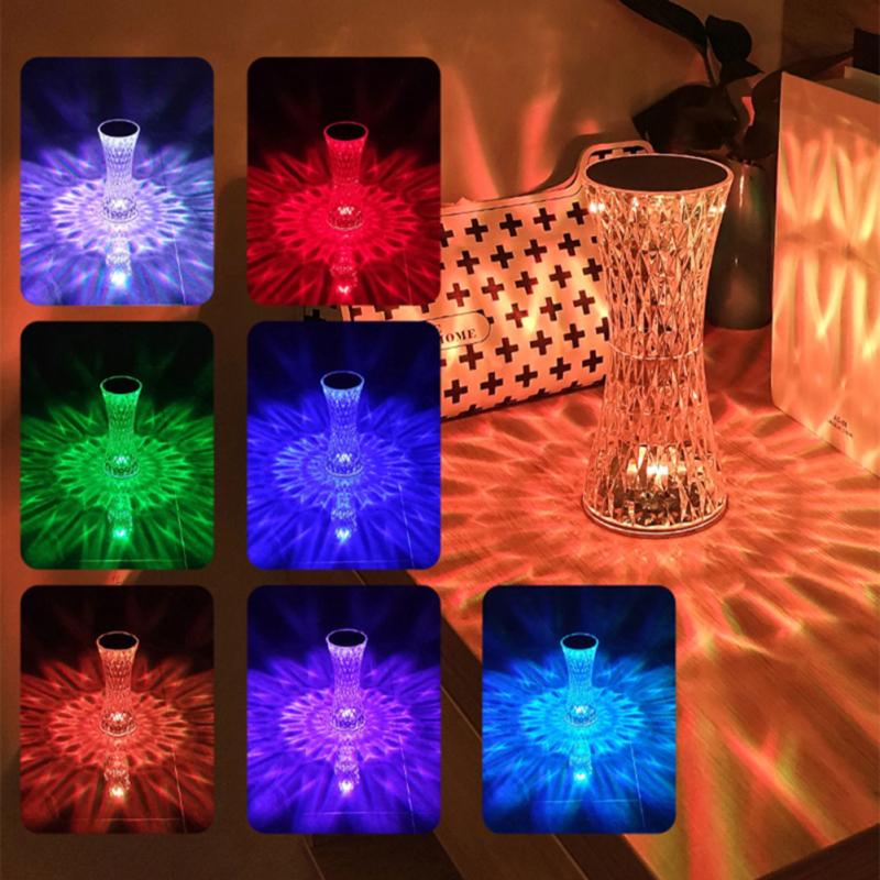 3/16 Color Crystal Diamond Led Table Lamp Colorful Atmosphere Light For Bedroom Living Room Dining