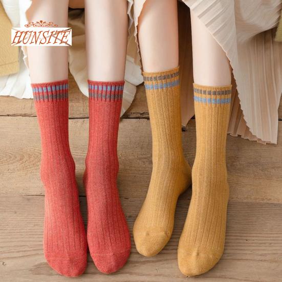 1 пара женских осенне-зимних носков, однотонные, средней длины, толстые, теплые, без запаха, эластичные, противоскользящие, полосатые женские носки до середины икры, впитывающие пот