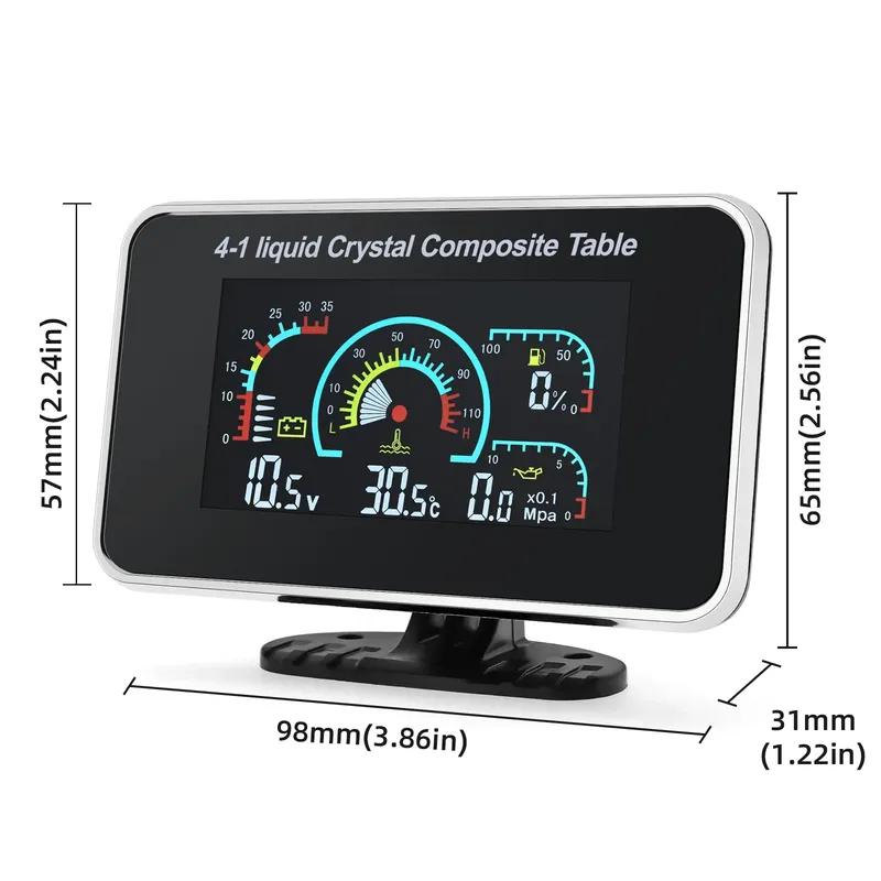 Digital Car 4 In 1 Gauge Oil Pressure Water Temp Fuel Level Voltage Gauge With Sensors (Option) LCD Meter For Car Truck 12V 24V