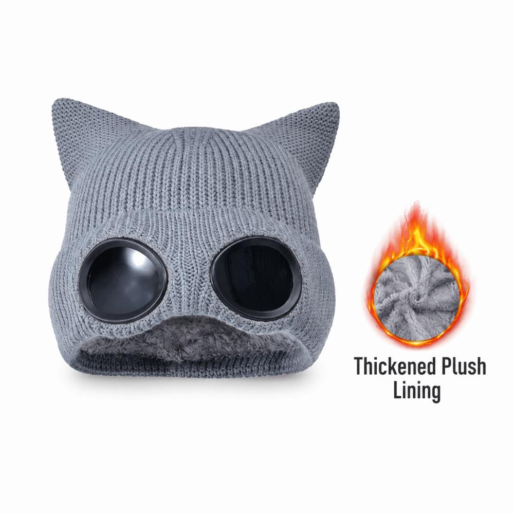 Plush Lining Winter Beanie Windproof Skullies Hat Fashion Knitted Goggles Hat for Women