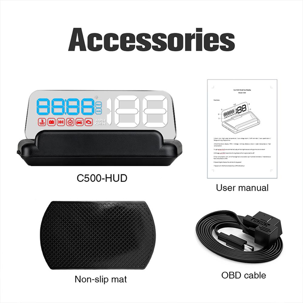 HUD Автомобильный проекционный дисплей Проектор скорости Охранная сигнализация Температура воды Превышение скорости Обороты в минуту Напряжение Сигнализация Автомобильные аксессуары 2024