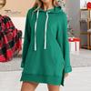 Женское платье с капюшоном, свободный однотонный цвет, с разрезом, завязками на талии, с большим карманом, с капюшоном, средней длины, для поездок на работу, свиданий, спортивная толстовка с капюшоном