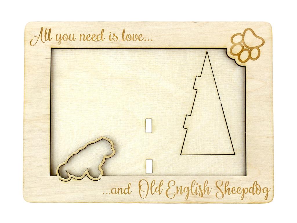 Old English Sheepdog – Photo frame, engraved wooden frame | Art-Dog
