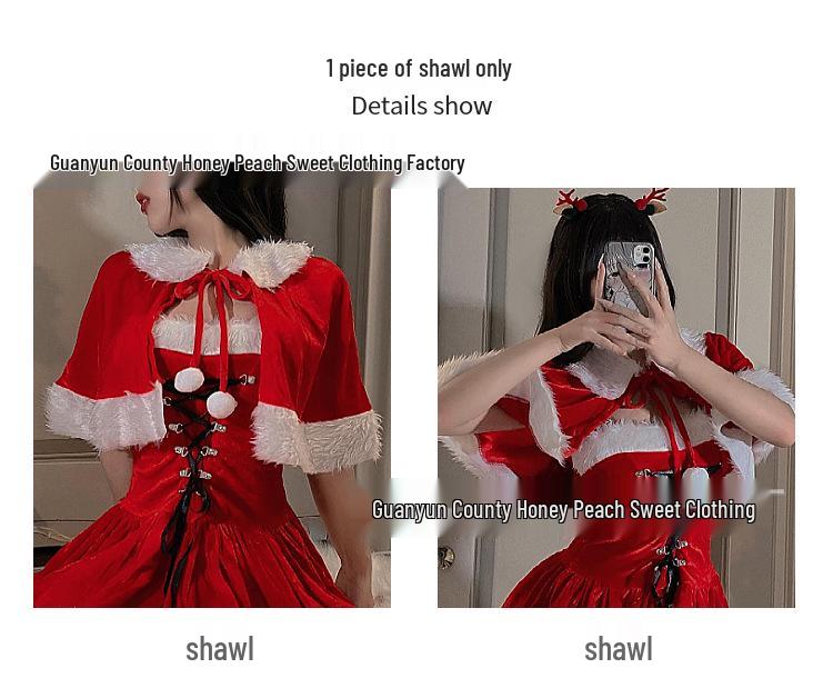 Christmas Reindeer Cosplay Red Slip Dress with Cute Uniform for New Year Performance