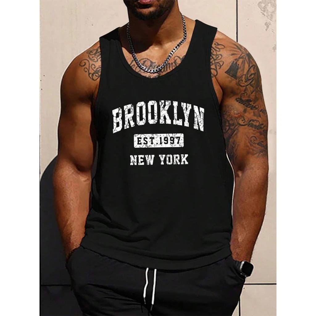 Мужская майка для фитнеса и спорта на открытом воздухе с 3D-принтом букв, летняя повседневная модная майка без рукавов