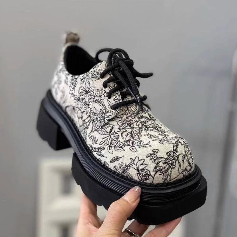 Новые женские туфли в китайском стиле, мокасины, новогодние туфли на толстом каблуке и платформе, увеличивающие рост, кожаные туфли-лодочки