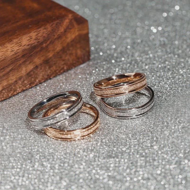 Кольцо из розового золота 2025 года с матовым покрытием — простой корейский стиль для студенток из титановой стали