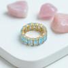 Emerald Cut Blue Topaz Eternity Wedding Band 14K Yellow Gold Plated Silver Full Eternity Ring Statement Stacking Ring