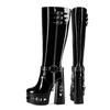 14.5cm Slim Fit Women Thigh High Boots Rivets Chains Platform Thick High Heels Boots Full Zip Shoes Woman Big Size 41 44 47