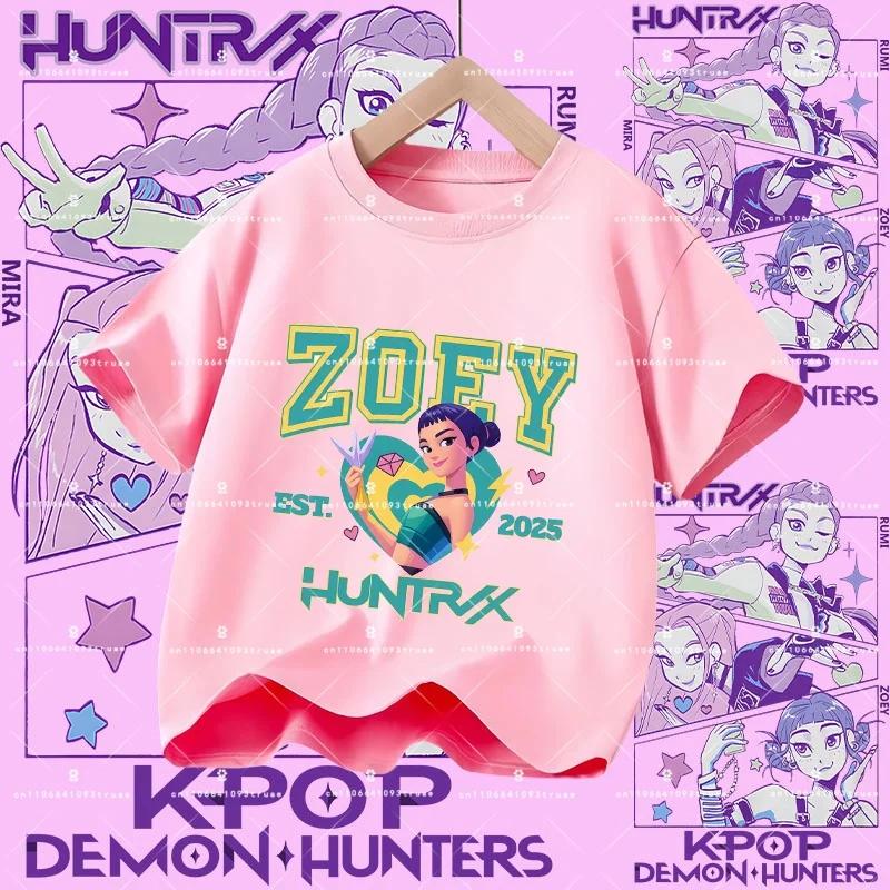 Детская хлопковая футболка Kpop Demon Hunters 100% для девочек - Повседневная футболка с мультяшным принтом - Летняя спортивная футболка с коротким рукавом