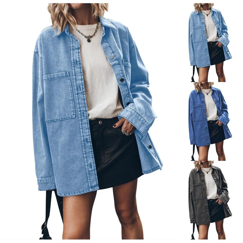 Women's Fashion Retro Denim Pocket Loose Casual Button Jacket