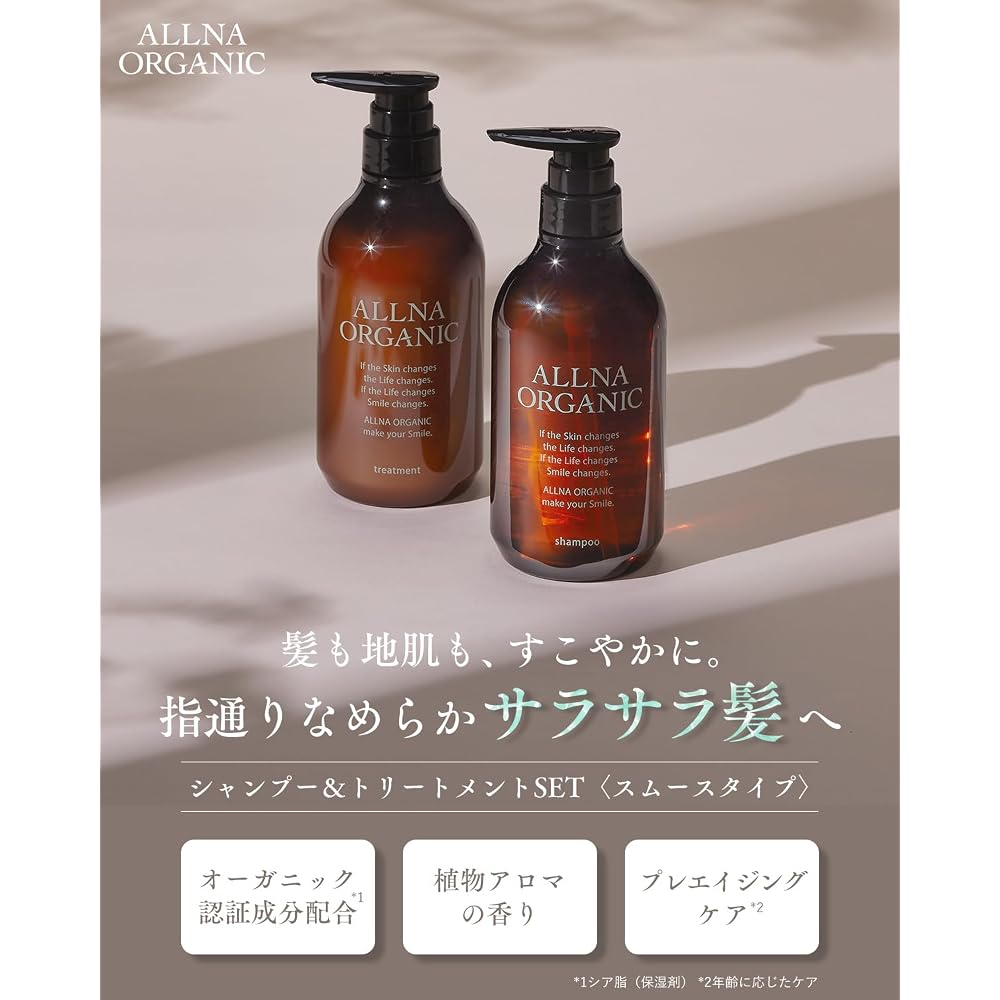 ALLNA ORGANIC Ароматический Шампунь и Уход для Гладких Волос Набор 400 мл (Сменный блок, Аромат растения)