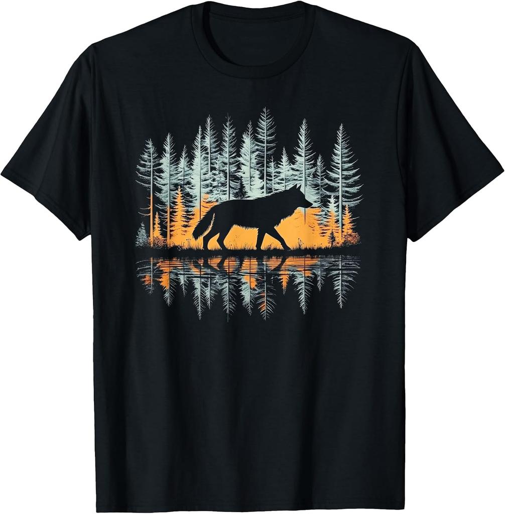 Graphic Wolf Nature T-Shirt - Unisex for Adults & Kids, Black, Small, Short Slee