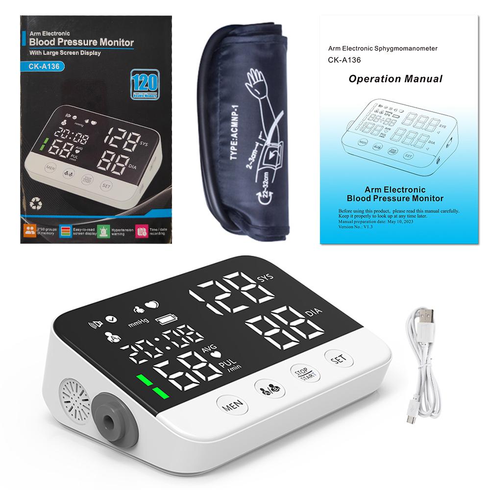Монитор артериального давления на плече с цифровой манжетой для измерения артериального давления для домашнего использования со светодиодным дисплеем