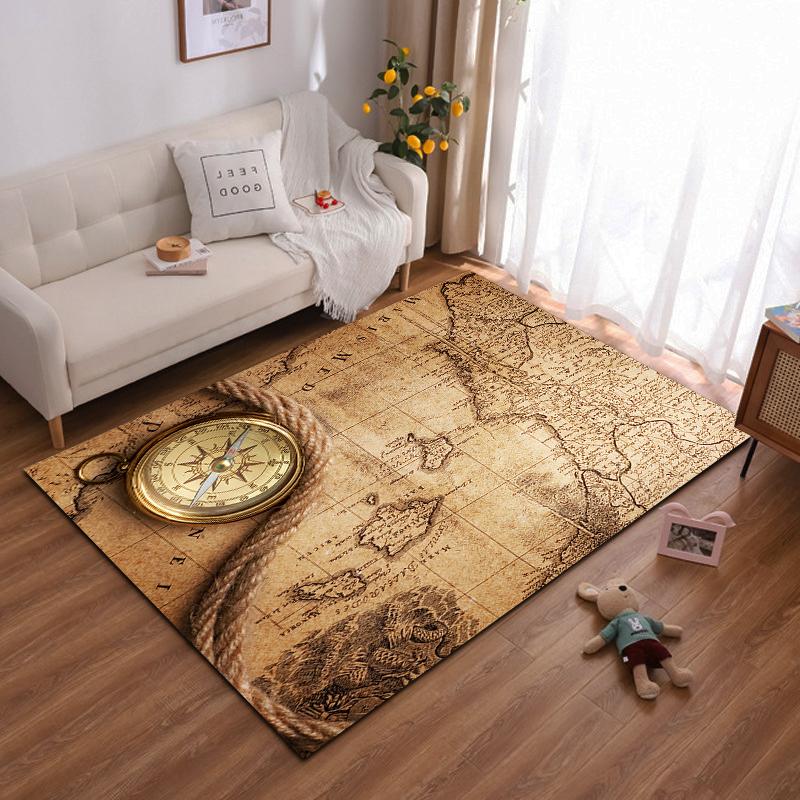 Vintage World Map with Compass Design Rug Non-slip rug suitable for living room and bedroom sofas