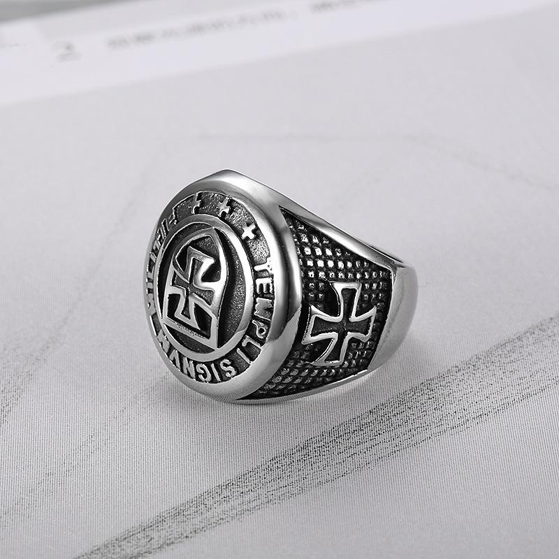 New Gold Color Knights Templar Cross Ring Men 316L Stainless Steel Ordre Temple Ancient Zircon Glory Rings Fashion Mens Jewelry