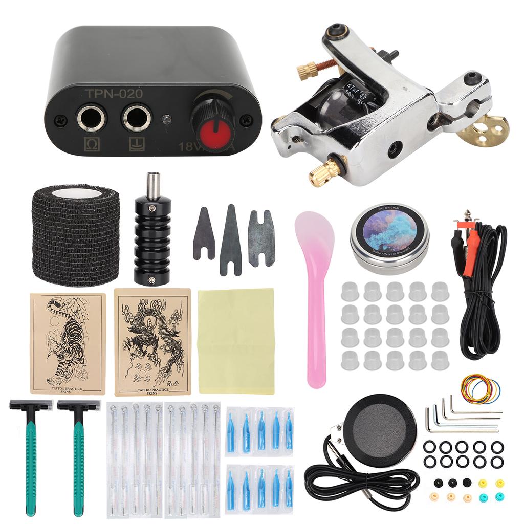 Complete Tattoo Machine Kit Professional Tattoo Shader Machine Kit Power Supply Foot Pedal Cream