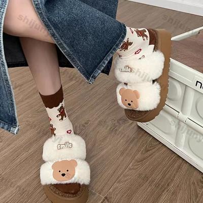 Женские шлепанцы с толстой подошвой, зимние новые модные меховые тапочки, пушистые теплые плюшевые тапочки, женские нескользящие домашние хлопковые туфли