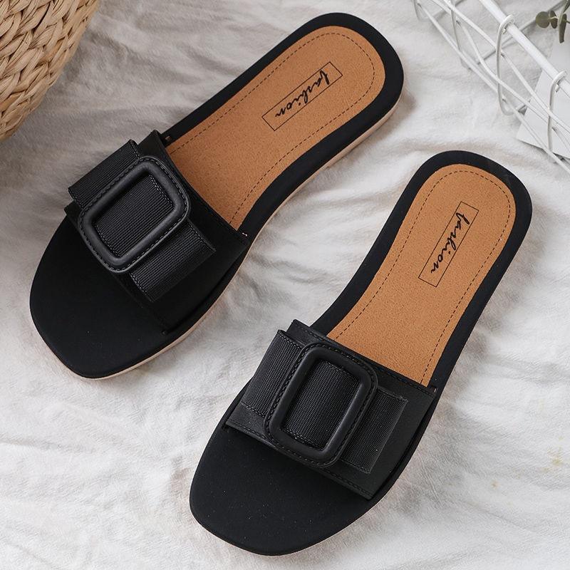 2024 Causal Women Slippers Flat Bottom Beach Shoes for Ladies Trend  Design Summer Outside Big Size Open Toe Female Slides Black