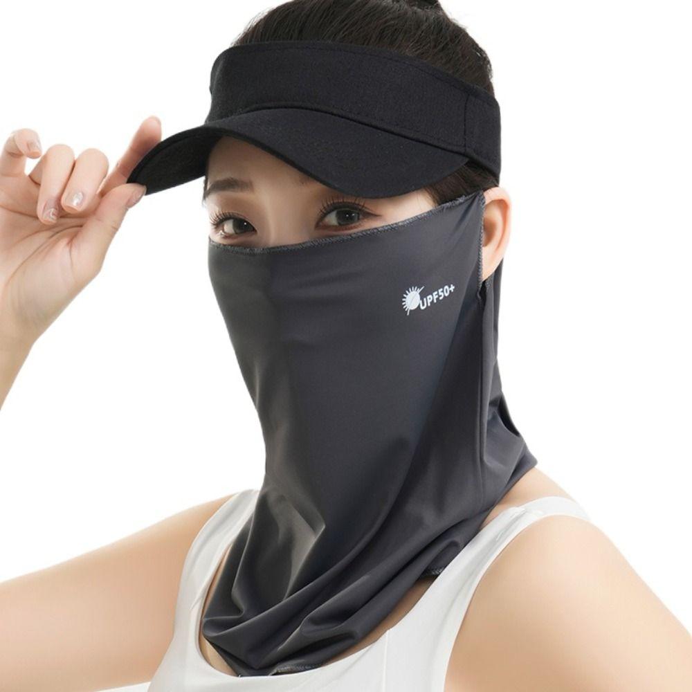 Letter Sunscreen Face Veil Breathable Neckline Face Cover Thin Summer Ice Silk Face Mask Hiking