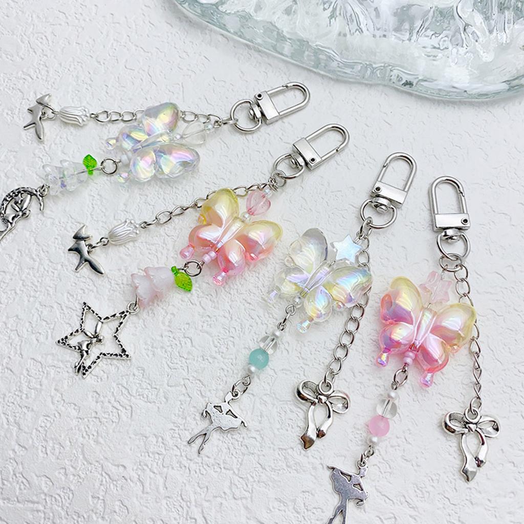 Стильное украшение для телефона и ключей Элегантный акриловый кулон-шарм в виде бабочки с цветовым градиентом для телефонов и ключей