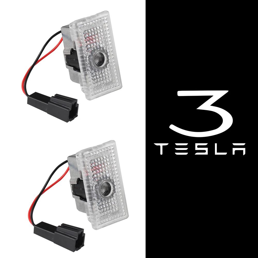 Автомобильная наклейка Tesla 2 шт. Аксессуары для украшения автомобиля Эмблема на дверь автомобиля Светодиодные лампы-проекторы Welcome Lights Для Tesla Model 3 Model Y
