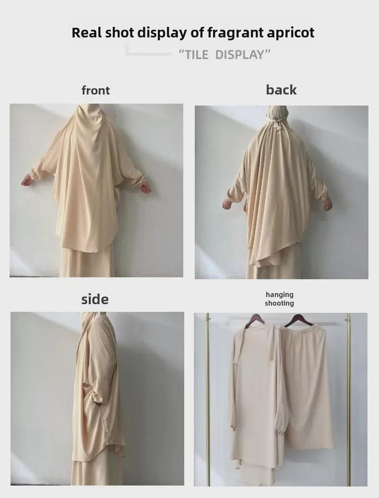 Yiduoduo Hooded Middle Eastern Robe: Solid Color Two-Piece Suit with Side Pockets