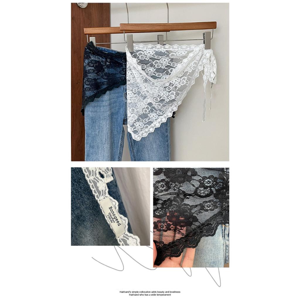 Короткая юбка-треугольник, юбка-полуюбка, юбка-шторка с кружевной отделкой, маленький фартук, мягкий кружевной многослойный платок в корейском стиле