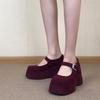Women's Mary Jane Shoes Wedges Round Toe One-line Buckle High Heels Dress All-match Flannel Shallow Mouth Zapatillas De Mujer
