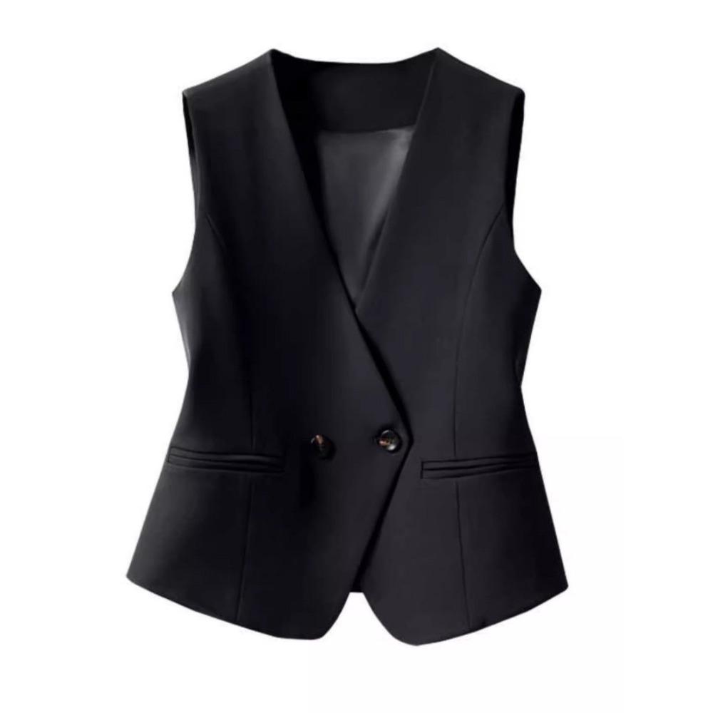 Slim Fit Short Vest Autumn and Spring Suit Vest Slim Shoulder Padded Vest Elegant Lady In Black