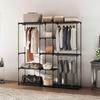 Fabric Wardrobe with 8 Shelves and 3 Hanging Rods. 182x43x185cm. Black