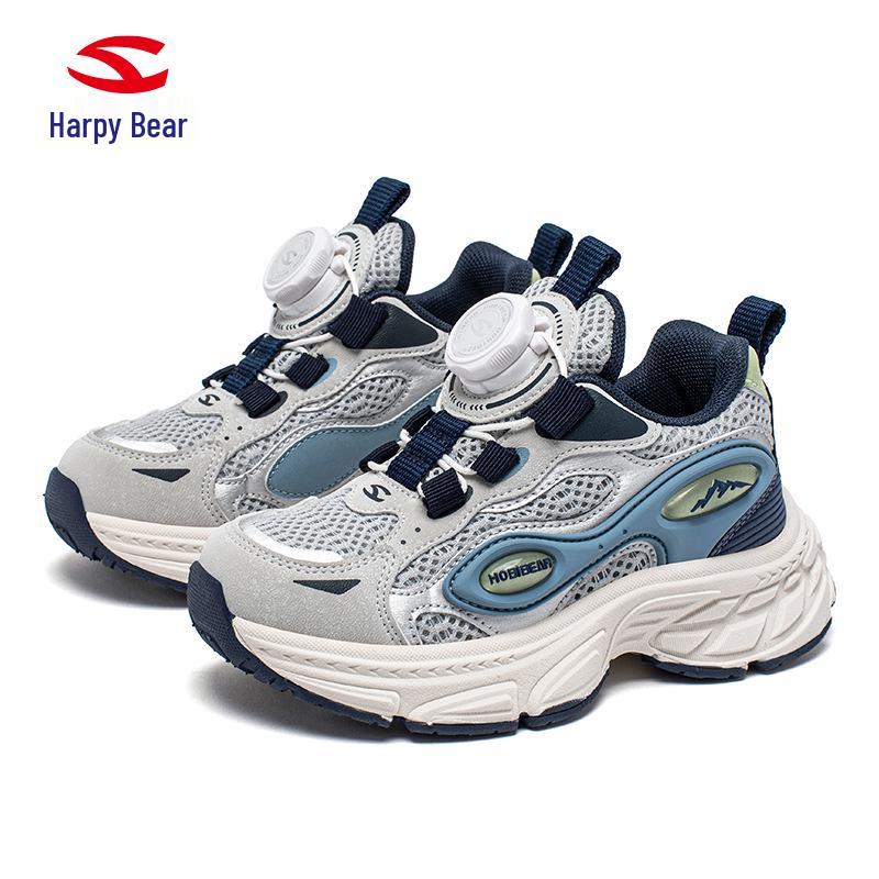 Детские дышащие повседневные кроссовки Habi Bear с двойной сеткой - Модная обувь на весну и осень с пуговицами