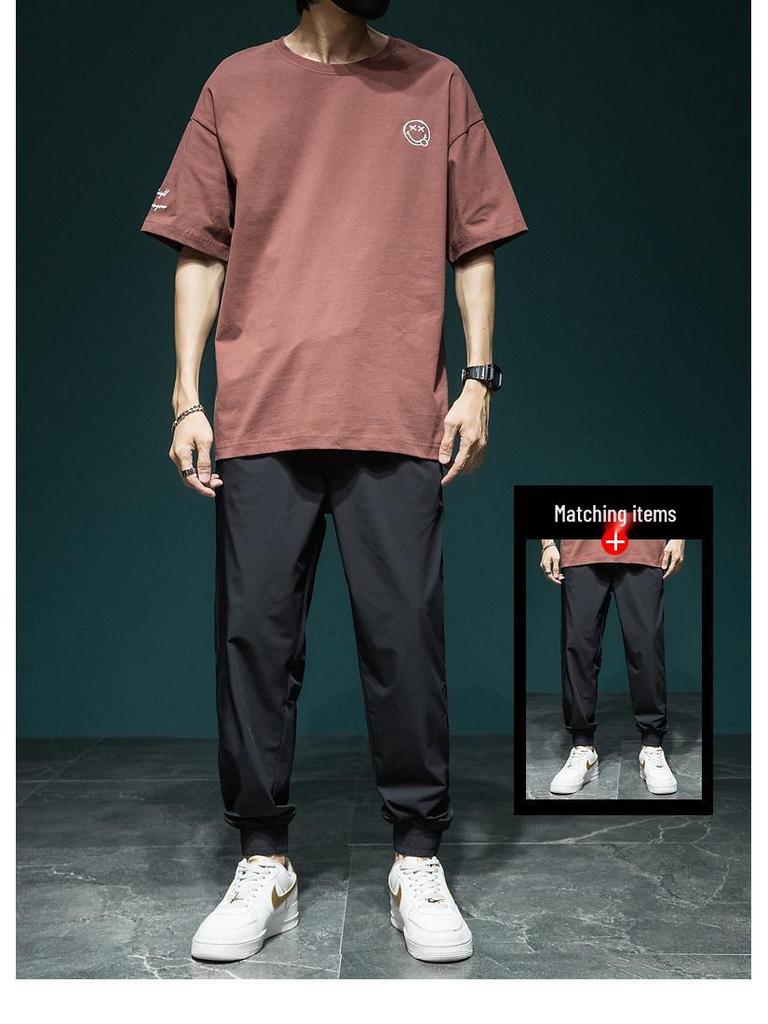 Мужская летняя футболка больших размеров 2024 с вышивкой в виде смайлика, с коротким рукавом, повседневная, из хлопка