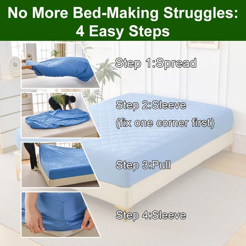 1 шт. Водонепроницаемая простыня на резинке, Защитник матраса с ромбовидной стежкой, Эластичная лента, Стеганый ромбовидный узор Без наволочек