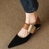 Women Nature Suede High Thick Heels New 2025 Spring Black Apricot Square Toe Pumps Elegant Lady Metal Decoration Shoes