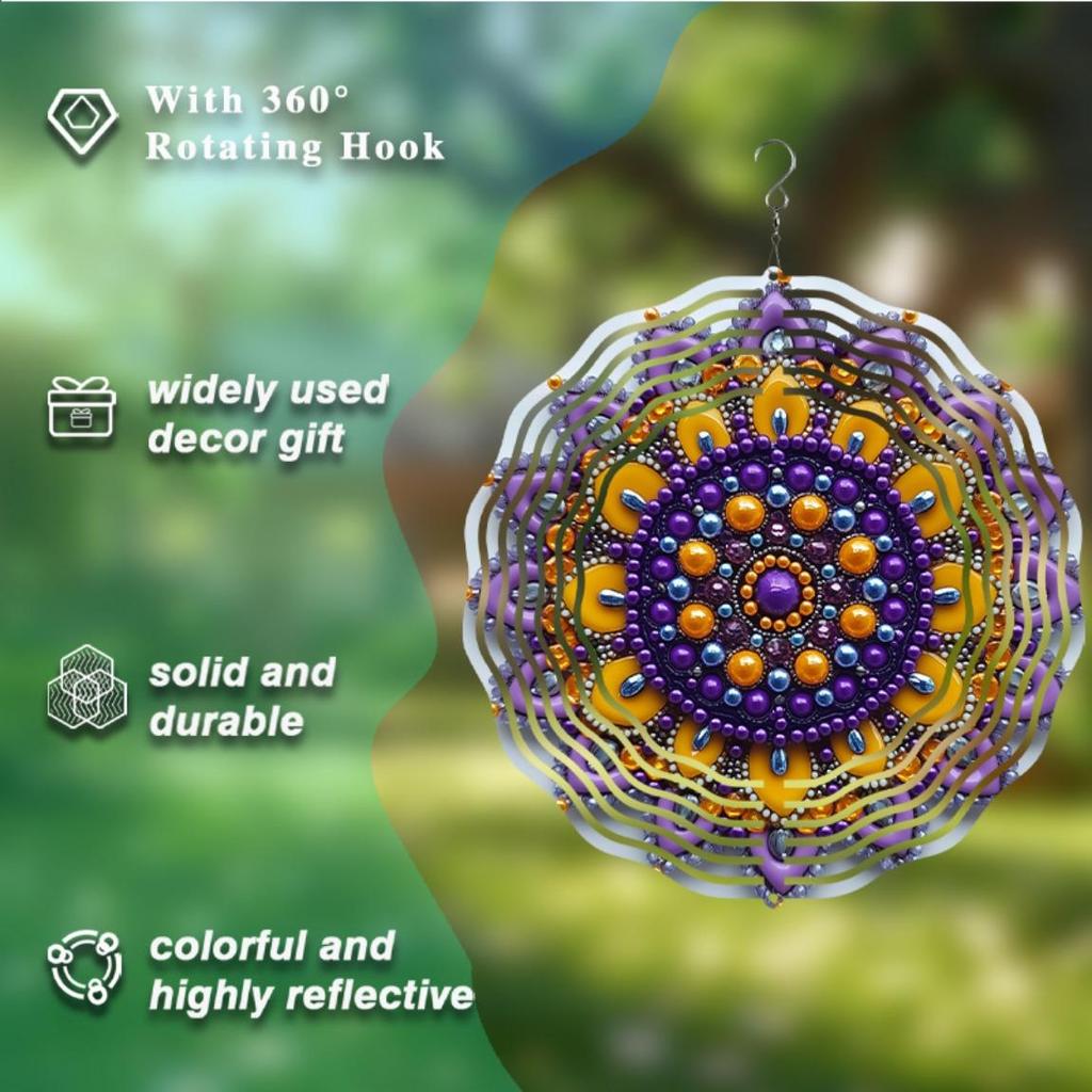 3D Metal Wind Spinner Colorful Mandala Flower Design for Indoor Outdoor Decor Dynamic Yard Art Christmas Thanksgiving Hanging Decoration