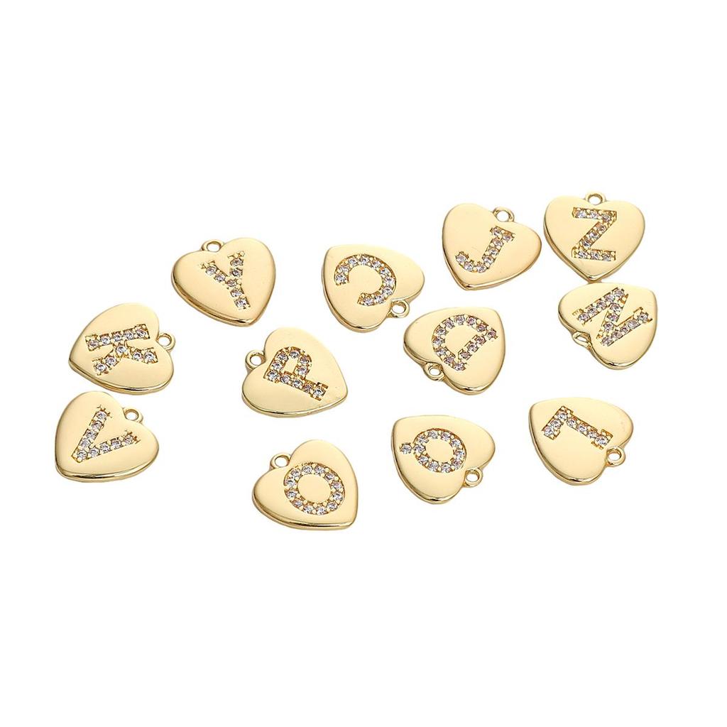 Copper Zirconium Inlaid Heart 26 Letter Pendant For DIY Jewelry Making Craft Accessories