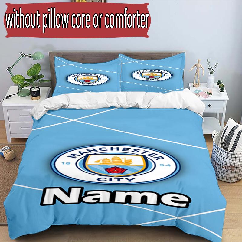 3pcs Duvet Cover Set (1*Duvet Cover + 2*Pillowcase, Without Core), Custom Name Manchester City FC Pattern Bedding Set, Home Bedroom Decor Gift