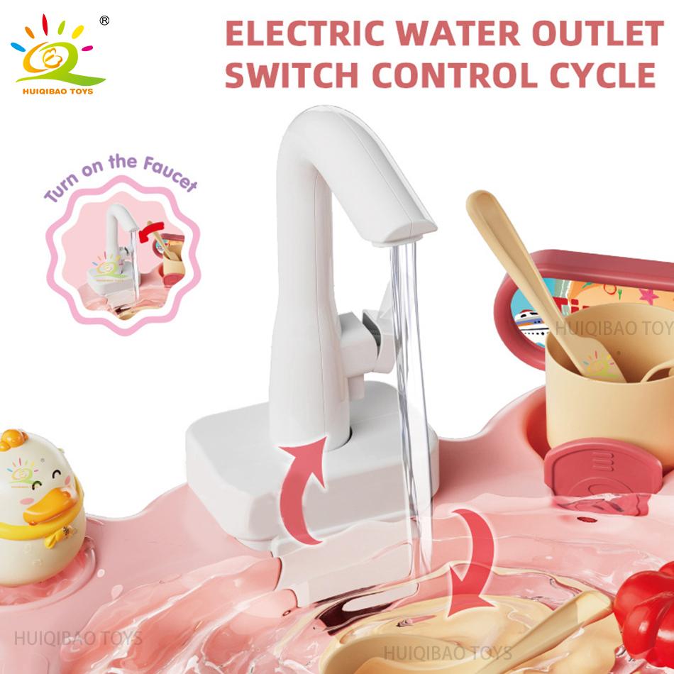 Kids Kitchen Sink Toys Electric Dishwasher Playing Toy With Running Water Pretend Play Food Fishing Toy Role Playing Girls Gift