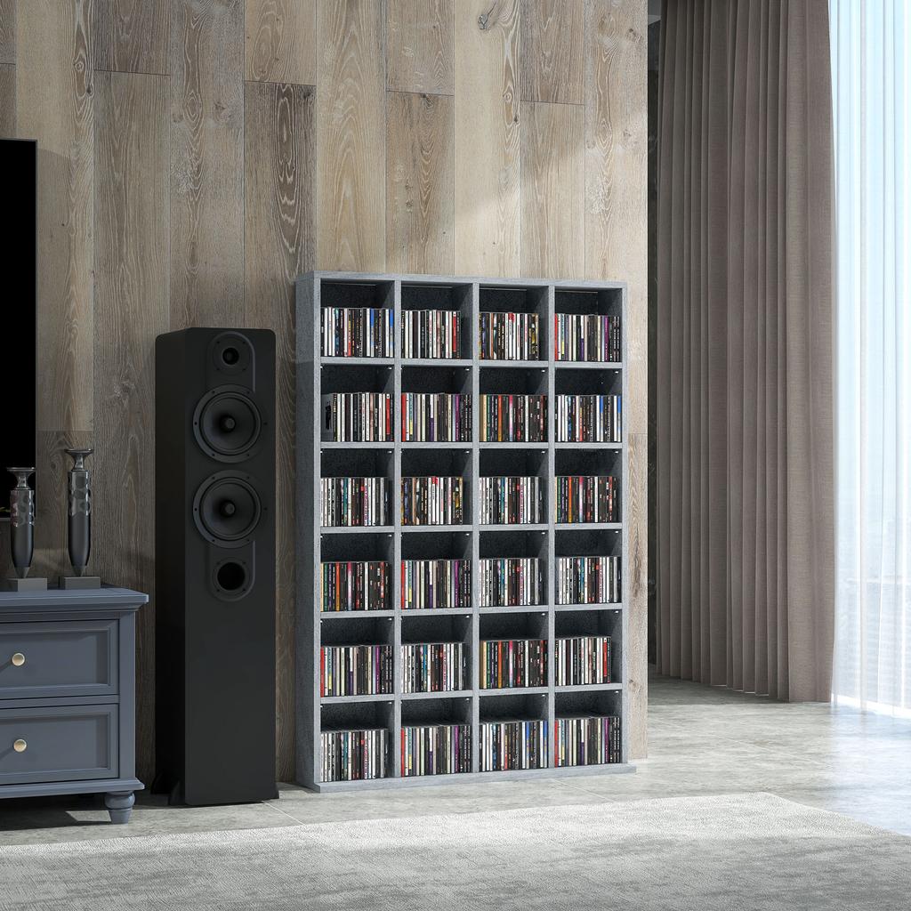 Multimedia Storage Unit, 456 CDs/336 DVDs, Wooden Bookcase, Adjustable Shelves, 89 x 130.5 cm, Grey