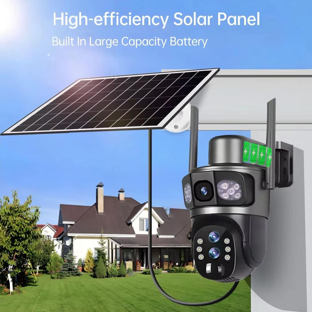 Solar Outdoor Surveillance Camera WiFi  6K Wireless 10X Zoom Three Lens 12MP 360 Cameras Auto Tracking CCTV IP Security Cam V380
