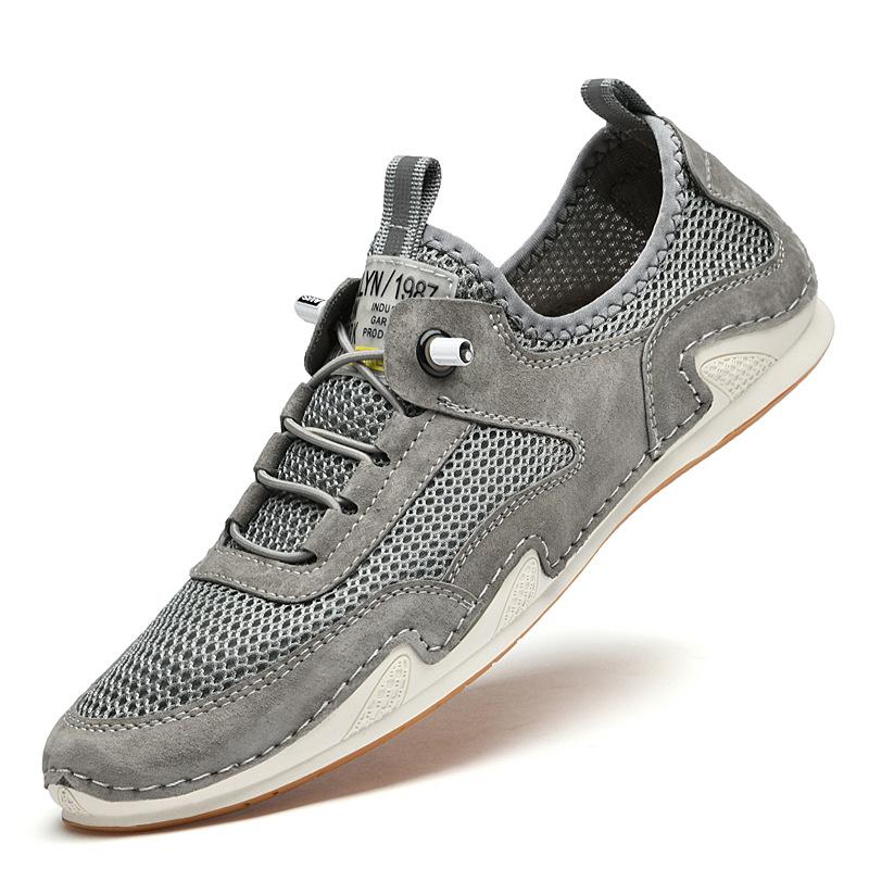 Летние сетчатые дышащие повседневные кожаные туфли мужские из натуральной кожи летние мужские сетчатые мягкие модные шапочки туфли ленивые повседневные туфли