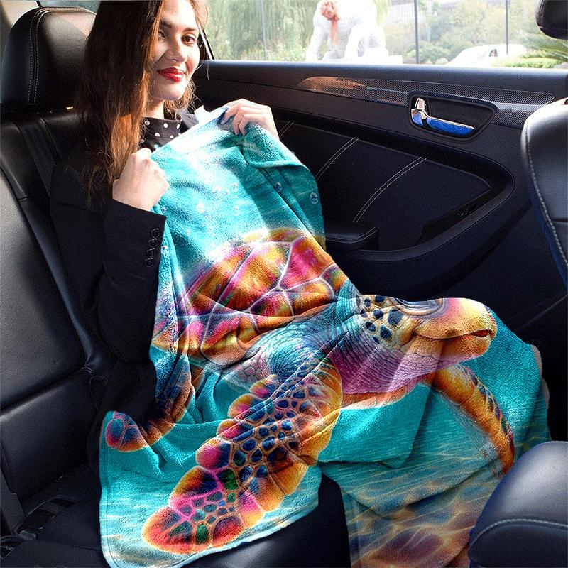 1pc Turtle Printing Lightweight Flannel Blanket, Comfortable and Warm Blanket, for Camping Sofa Bed and Couch Office, Gift