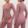 2 Pcs/Set Winter Women Thermal Underwear Set O Neck Thread Seamless Long Sleeve Warm Slim Fit High Elastic Cold