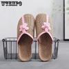 Linen Woven Slides Women's Outdoor Shoes Summer Thick-Soled Non-Slip Sandals Indoor Grass Rattan Breathable Slipper Outdoor Beach Flip-flops