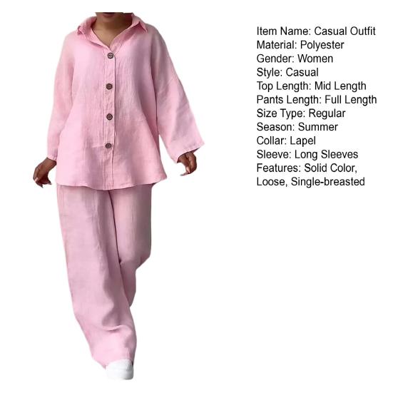 Женская блузка и брюки, комплект из 2 шт./компл., топ с лацканами и длинными рукавами больших размеров, свободные брюки с тонкой эластичной резинкой на талии, повседневная домашняя одежда, наряд на каждый день