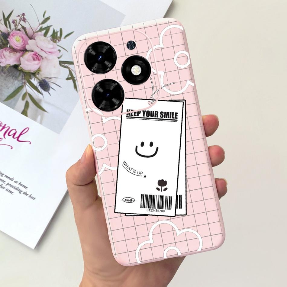 Чехол для Tecno Spark Go 2024 Милый Цветочный Узор Сердечки Конфетный Цвет Мягкий Силикон Тонкая Задняя Крышка Телефона Для Spark Go (2024) BG6